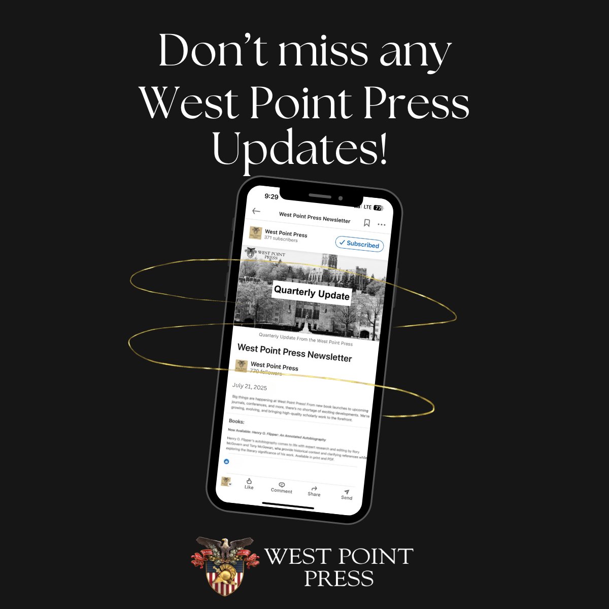 WestPointPress's tweet image. Stay in the loop with West Point Press! 📱
Follow us on LinkedIn for quarterly updates, new release announcements, and exclusive previews.
linkedin.com/company/west-p…