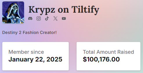KrypzYT's tweet image. $100,000 Raised for @BungieLove in just 2 fundraisers!
What an amazing year 2025 has been so far!
Thank you to Bungie and my amazing community!鉂わ笍
Destiny 2 Fashion is the TRUE endgame!
#BungieCreator #Destiny2 #destiny2fashion