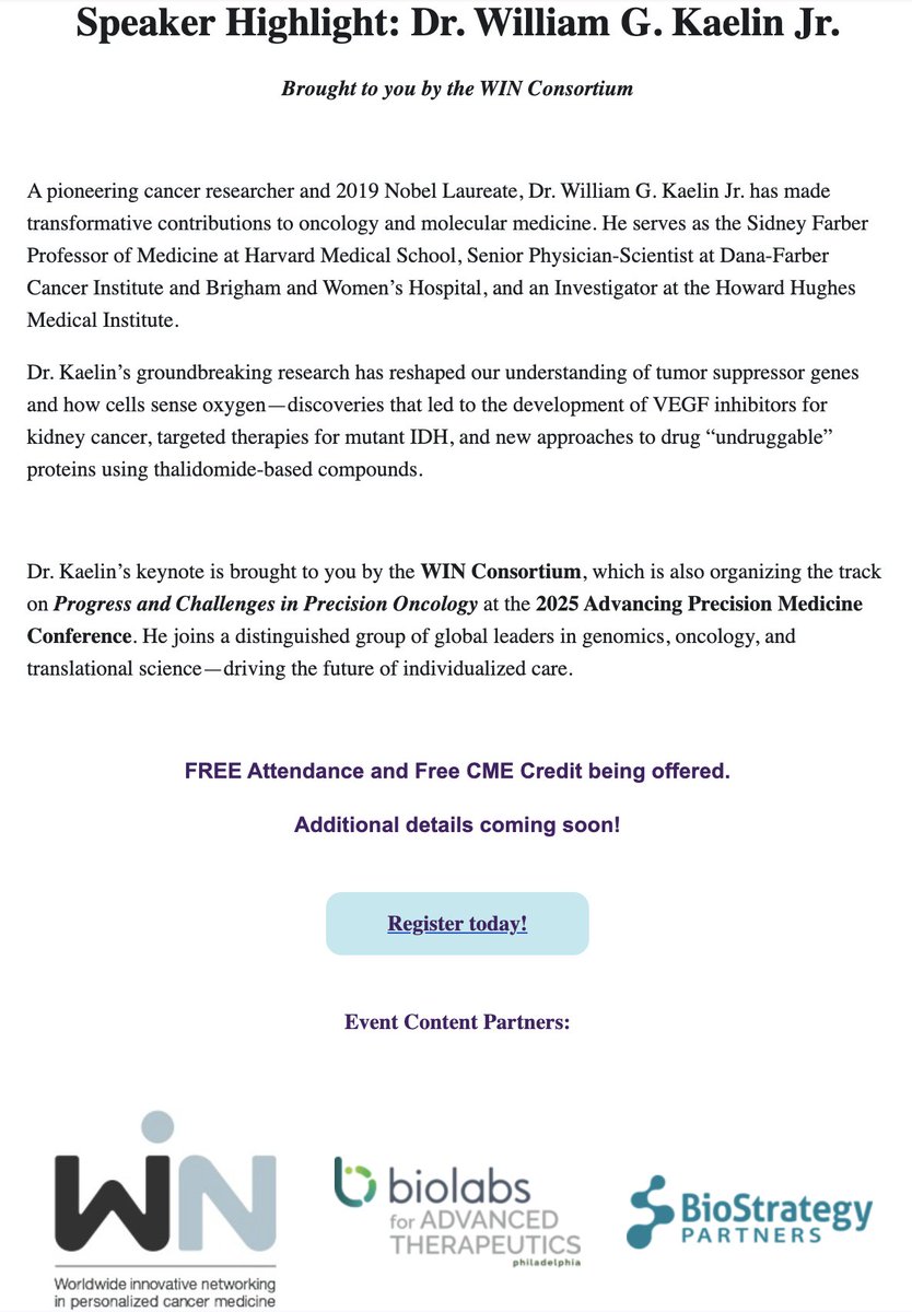 Wafik S. El-Deiry, MD, PhD, FACP (@weldeiry) on Twitter photo Looking forward to Dr. Kaelin’s keynote in Philly <a href="/WIN_Consortium/">WIN Consortium</a> Symposium <a href="/AdvancingPM/">Advancing Precision Medicine</a>. He joins a distinguished group of global leaders in genomics, oncology, and translational science—driving the future of individualized care. Register web.cvent.com/event/e4273403… <a href="/Dr_R_Kurzrock/">Razelle Kurzrock, MD</a> Looking forward to Dr. Kaelin’s keynote in Philly <a href="/WIN_Consortium/">WIN Consortium</a> Symposium <a href="/AdvancingPM/">Advancing Precision Medicine</a>. He joins a distinguished group of global leaders in genomics, oncology, and translational science—driving the future of individualized care. Register web.cvent.com/event/e4273403… <a href="/Dr_R_Kurzrock/">Razelle Kurzrock, MD</a>