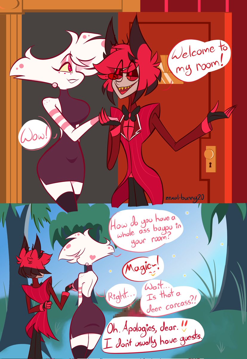 Alastor invites Angel to his room. (Suggested by <a href="/overlod6314/">Mar</a>)
#HazbinHotel #HazbinHotelAlastor #HazbinHotelAngelDust #RadioDust