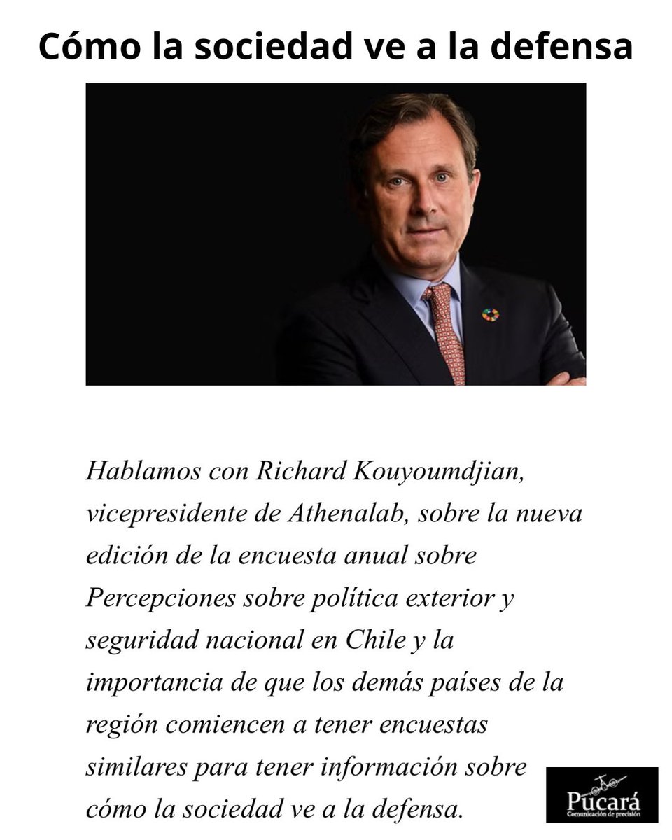 El vicepresidente de AthenaLab, <a href="/RICHARDJOHNKOU1/">RICHARD JOHN KOUYOUMDJIAN INGLIS</a>, habló con <a href="/PucaraD/">Pucara Defensa</a> sobre la encuesta de Percepciones en política exterior y defensa, y la necesidad de que otros países en la región hagan estudios similares.
📌 Lee la entrevista: n9.cl/sp4ekl
