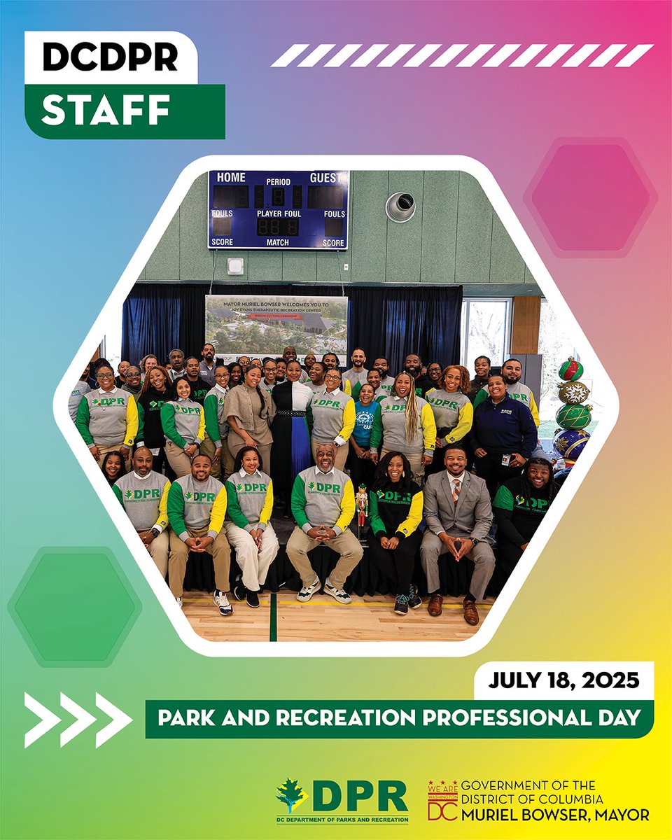 DCDPR's tweet image. Happy Park and Recreation Professionals Day! ๐
Today weโre giving a big shoutout to the DPR staff who bring energy, care, & community to everything we do.
Thanks for keeping DC strong through the power of parks!๐ณ๐ช
#NRPAParkAndRecDay #BuildTogetherPlayTogether #WePlayTooMuch