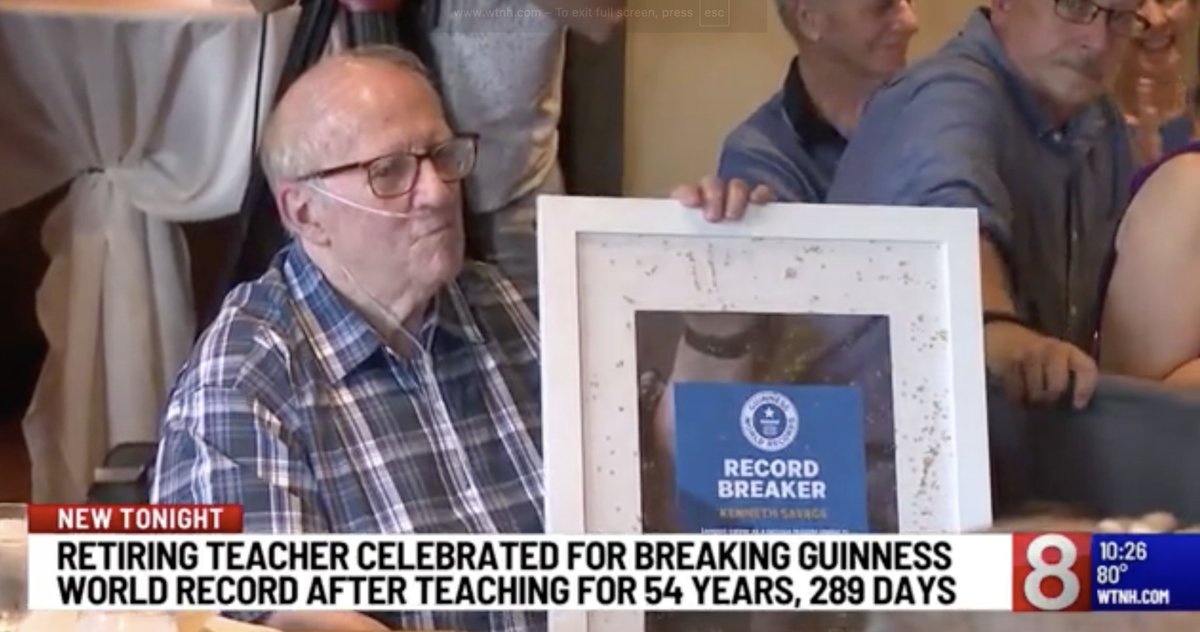 EducateCT's tweet image. CONGRATULATIONS to Kenneth Savage of Ivoryton, CT, as he was recently recognized by Guinness World Records (@GWR) for achieving the longest career as a male science teacher—an extraordinary 54 years & 289 days all at Westbrook High School! More here: tinyurl.com/ypwztdna