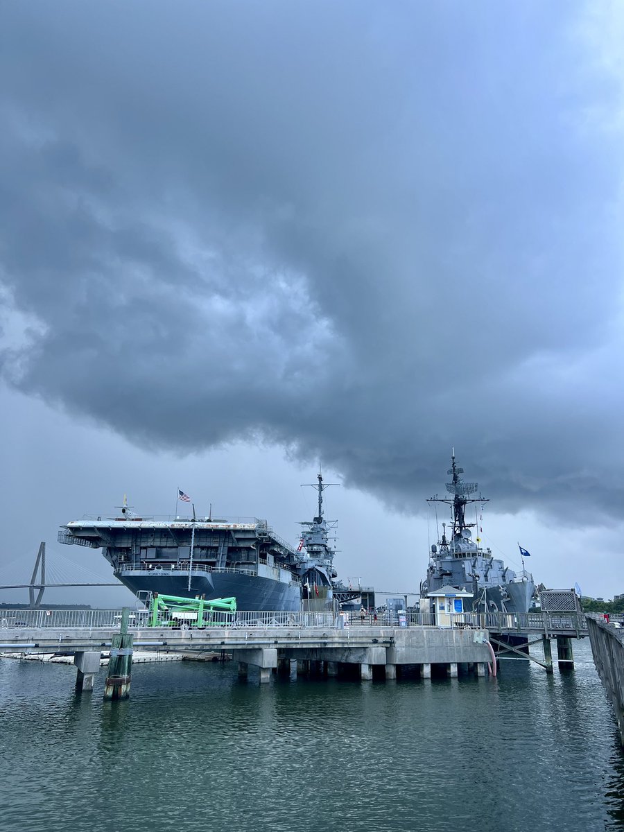 Incoming storm before it reached the Ravenel Bridge and the #USSYorktown.  Your #WeatherPic of the day. #SCwx #CHSwx