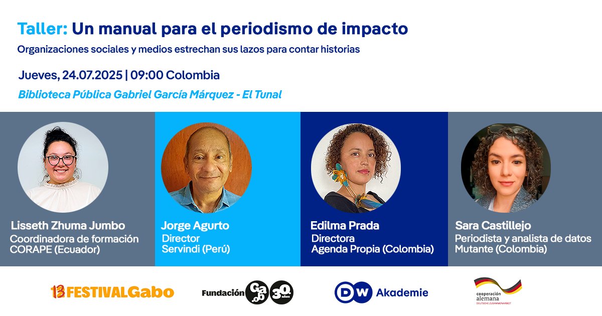 agendapropiaap's tweet image. #Bogotá | Nos unimos al @FestivalGabo con el taller 'Un manual para el periodismo de impacto', para medios comunitarios y organizaciones sociales.
Compartiremos experiencias: @agendapropiaap, @CorapeEC, @MutanteOrg, @Servindi y @DW_Akademie_es
Registro⬇️
bit.ly/3UihB7R