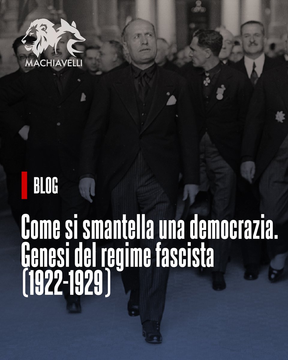Machiavelli_it's tweet image. 💻 BLOG - Come si smantella una democrazia. Genesi del regime fascista (1922-1929)
✍️ di Yari Lepre Marrani
🗳 La genesi del regime fascista non fu una rivoluzione immediata, ma un processo graduale di smantellamento dello Stato liberale, iniziato con la Marcia su Roma (1922) e…