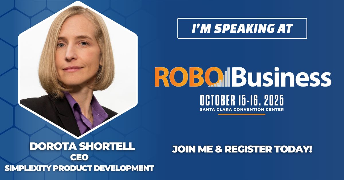 SimplexityPD's tweet image. We are excited to share that our CEO, Dorota Shortell, will be a speaker at this year’s @Robo_Business. Join us in Santa Clara, CA for Dorota's talk on Lessons Learned from Successful (and Failed) Robotics Projects.
Register here: robobusiness.com
Early bird ends 7/18