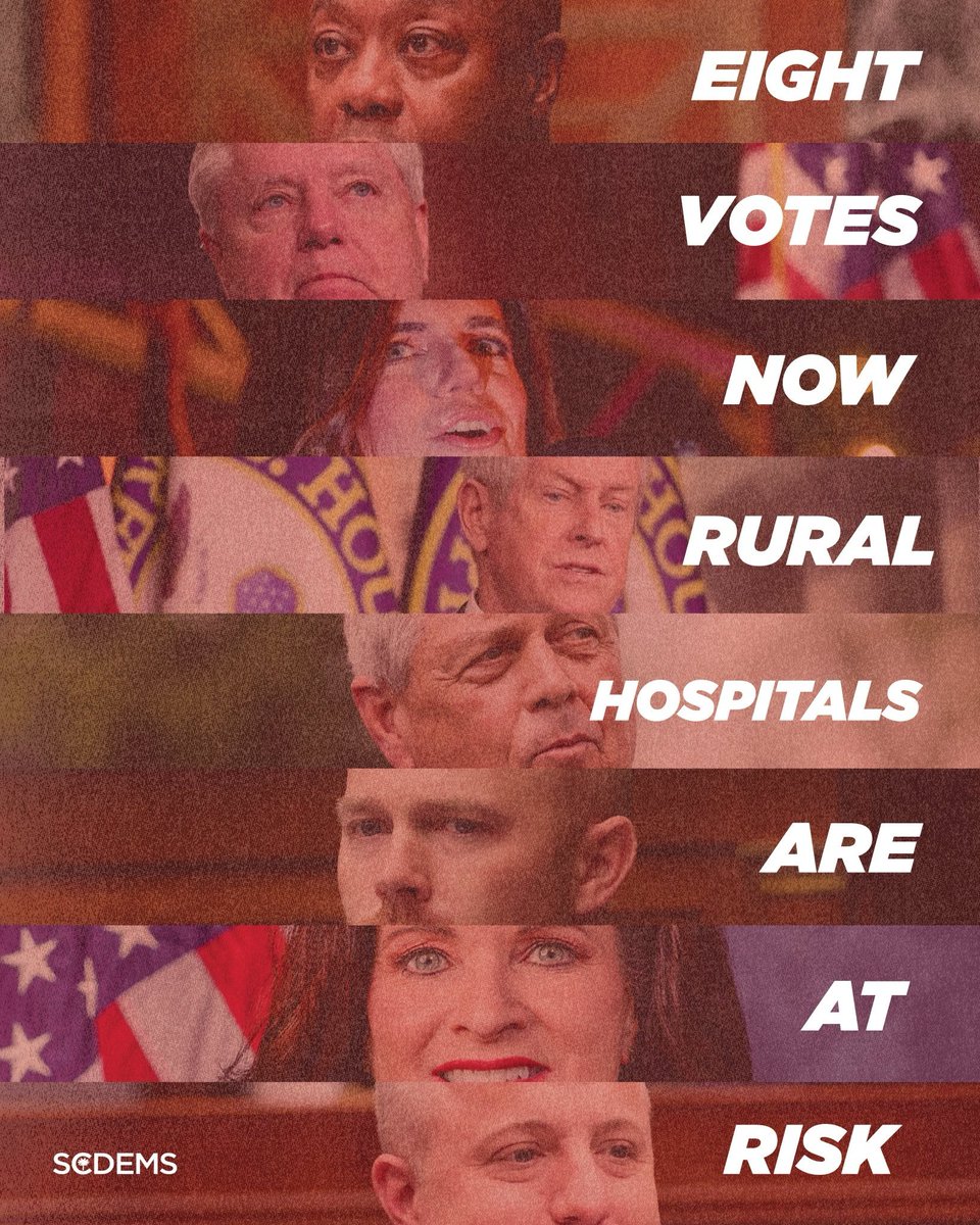 scdp's tweet image. Every single SC Republican in Congress, Graham, Scott, Mace, Wilson, Biggs, Timmons, Fry & Norman voted for Trump’s “Big Beautiful Bill.”
Now 5 rural SC hospitals are at risk and local communities could be stranded without care.
They knew. They voted yes anyway. #SCDems