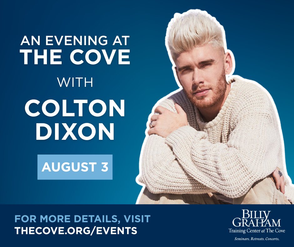 The Cove (@thecovenc) on Twitter photo Mark your calendar for August 3—@ColtonDixon is coming to The Cove! Whether you’ve followed Colton since <a href="/AmericanIdol/">American Idol</a> or simply love uplifting music, invite your family and friends for dinner, a concert, and an evening of praise! Find more information at register.thecove.org/events/detail/…. Mark your calendar for August 3—@ColtonDixon is coming to The Cove! Whether you’ve followed Colton since <a href="/AmericanIdol/">American Idol</a> or simply love uplifting music, invite your family and friends for dinner, a concert, and an evening of praise! Find more information at register.thecove.org/events/detail/….