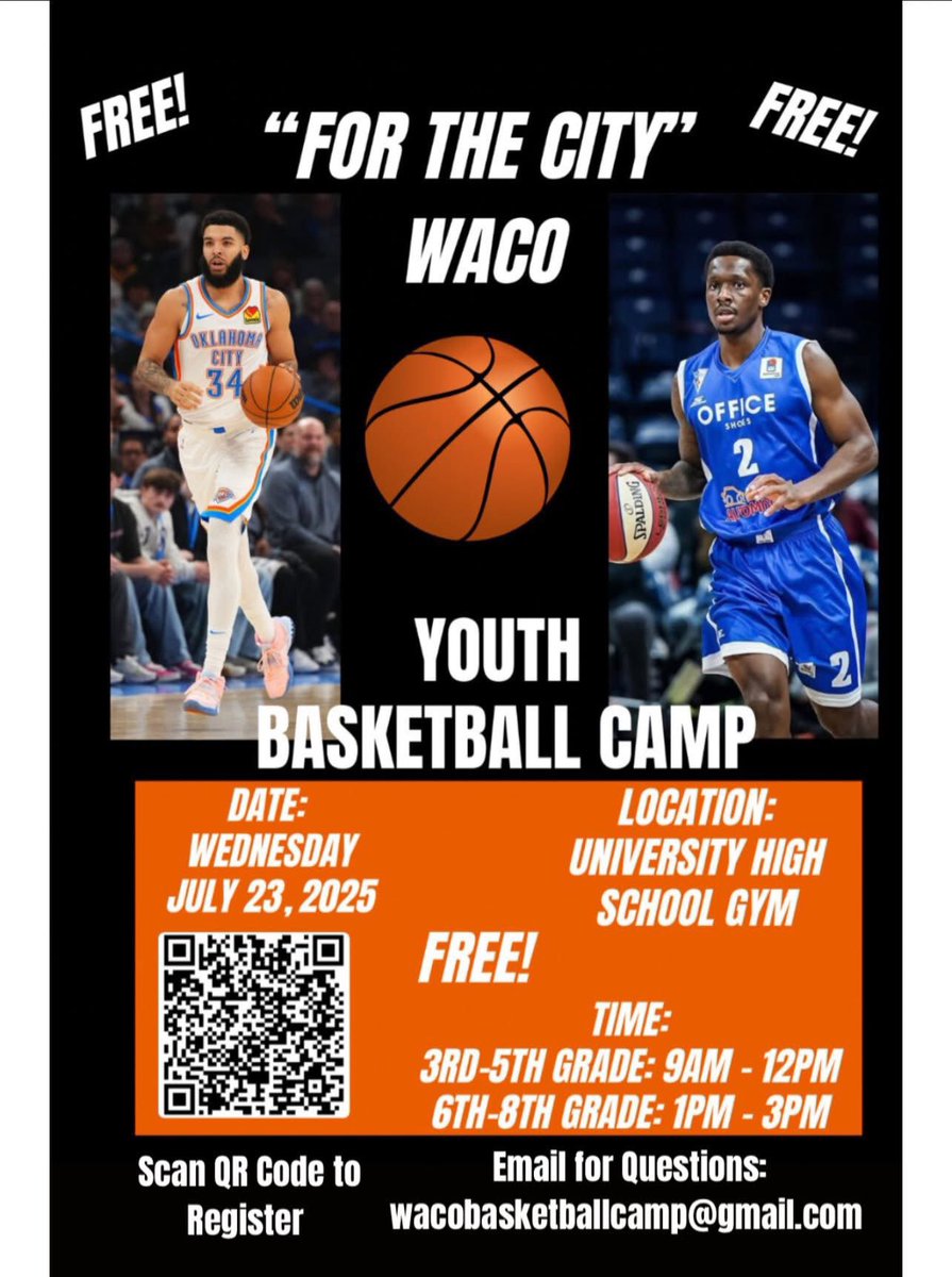 WacoUbasketball's tweet photo. Still time to register! Scan the QR code NOW — and if you’re one of the 350+ already in, just know… a BIG surprise is coming your way 🔥 ...but you have to be registered to find out what it is! https://t.co/Vz3D0sNLr2