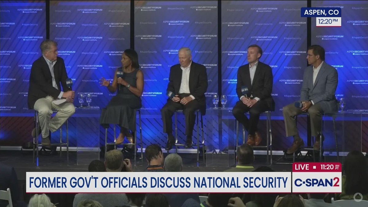 cspan's tweet image. Former Secretary of State @CondoleezzaRice, former Defense Secretaries Robert Gates & Mark Esper, and former National Security Adviser Jake Sullivan discuss National Security @AspenSecurity #AspenSecurity – LIVE on C-SPAN2 c-span.org/event/public-a…