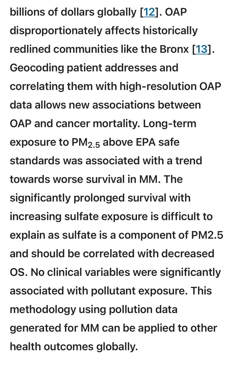 Rahul Banerjee, MD, FACP (@rahulbanerjeemd) on Twitter photo 😔
Outdoor air pollution (OAP) was an independent predictor of worsened outcomes in myeloma #MMsm.
Elegant epidemiological data from the Bronx (NYC, 🇺🇸 ) by Wysota <a href="/aditishasMD/">Aditi Shastri, MD</a> et al, but also applicable to patients around the world… 😔
Outdoor air pollution (OAP) was an independent predictor of worsened outcomes in myeloma #MMsm.
Elegant epidemiological data from the Bronx (NYC, 🇺🇸 ) by Wysota <a href="/aditishasMD/">Aditi Shastri, MD</a> et al, but also applicable to patients around the world…