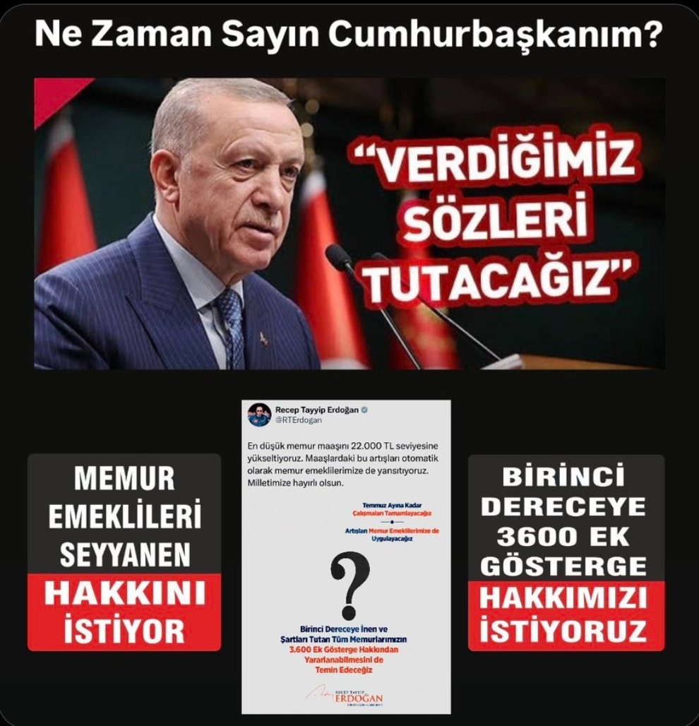 ... (@kayabalsevim) on Twitter photo <a href="/RTErdogan/">Recep Tayyip Erdoğan</a> GENEL SEÇİM VAADİ #BirinciDereceye3600 Ek Göstergede 30 aydır ADALET Bekliyoruz.Yapılan VAATLER yerine getirilinceye kadar HATIRLATMAYA devam edeceğiz.<a href="/RTErdogan/">Recep Tayyip Erdoğan</a> <a href="/dbdevletbahceli/">Devlet Bahçeli</a>
<a href="/_cevdetyilmaz/">Cevdet Yılmaz</a>
<a href="/isikhanvedat/">Prof. Dr. Vedat Işıkhan</a> <a href="/memetsimsek/">Mehmet Simsek</a>
<a href="/vedatbilgn/">Vedat Bilgin</a>
<a href="/Akparti/">AK Parti</a> <a href="/AkPartiGrubu/">Ak Parti TBMM Grubu</a>
<a href="/MHP_Bilgi/">MHP</a> <a href="/RTErdogan/">Recep Tayyip Erdoğan</a> GENEL SEÇİM VAADİ #BirinciDereceye3600 Ek Göstergede 30 aydır ADALET Bekliyoruz.Yapılan VAATLER yerine getirilinceye kadar HATIRLATMAYA devam edeceğiz.<a href="/RTErdogan/">Recep Tayyip Erdoğan</a> <a href="/dbdevletbahceli/">Devlet Bahçeli</a>
<a href="/_cevdetyilmaz/">Cevdet Yılmaz</a>
<a href="/isikhanvedat/">Prof. Dr. Vedat Işıkhan</a> <a href="/memetsimsek/">Mehmet Simsek</a>
<a href="/vedatbilgn/">Vedat Bilgin</a>
<a href="/Akparti/">AK Parti</a> <a href="/AkPartiGrubu/">Ak Parti TBMM Grubu</a>
<a href="/MHP_Bilgi/">MHP</a>