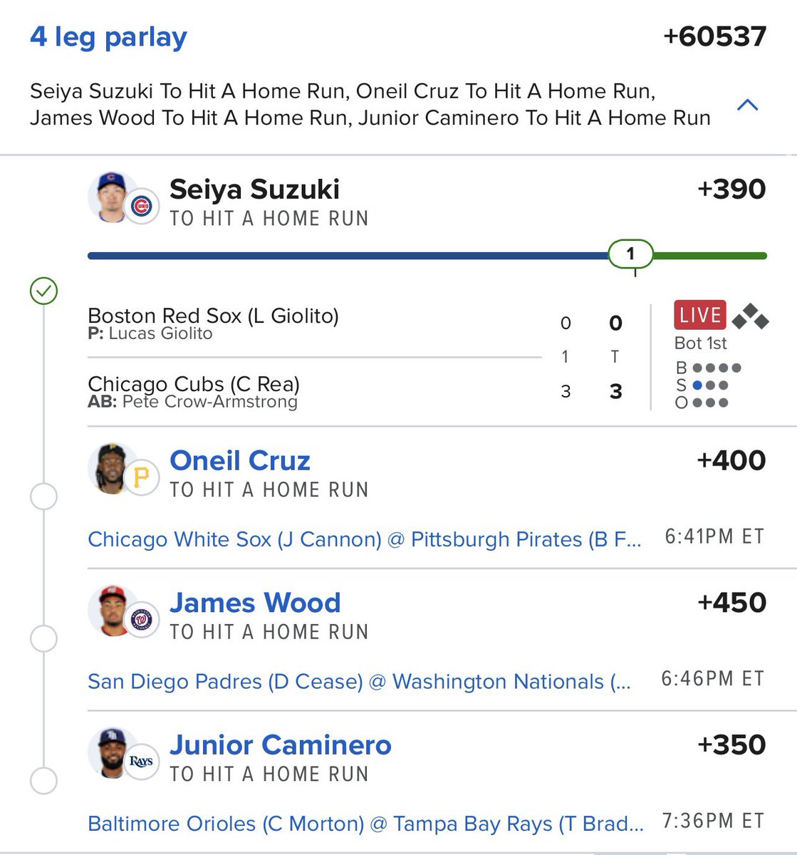 getembets's tweet photo. @MLBHR @BetMGM one down ✅ https://t.co/0bA2MGb48W