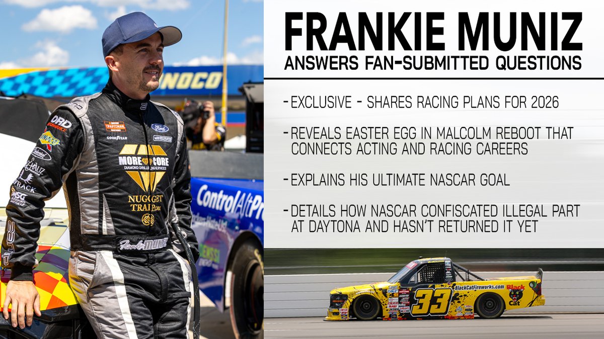 kdsportswriter's tweet image. With a break in the @NASCAR_Trucks season, @frankiemuniz sat down for a Q&A to answer fan-submitted questions about his racing career where he dropped a few interesting nuggets, including his racing plans for 2026 and an easter egg for the Malcolm in the Middle Reboot.…