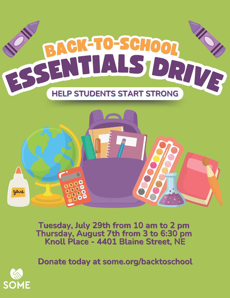 It takes a village—and we’re calling on ours. Help us stock up backpacks with supplies and love this summer. Together, we can make sure no student starts school empty-handed. 💛

#BackpackDrive #SomeCommunity #BackToSchool #somedc