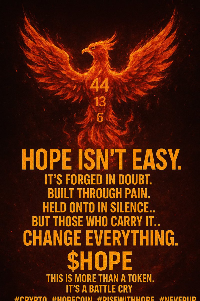 HOPE____44's tweet photo. HOPE isn’t easy.
It’s forged in doubt.
Built through pain.
Held onto in silence.
But those who carry it…
Change everything.

This is more than a token.
It’s a battle cry.
It’s $HOPE.

#Crypto #HOPECoin #RiseWithHOPE #NeverGiveUp https://t.co/kAwcCaJ5gX
