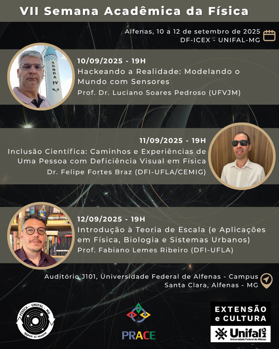 🔬 Entre os dias 10 e 12 de setembro, a UNIFAL-MG sediará a 7ª Semana Acadêmica da Física. 

Para mais informações, acesse: unif.al/ud6cs