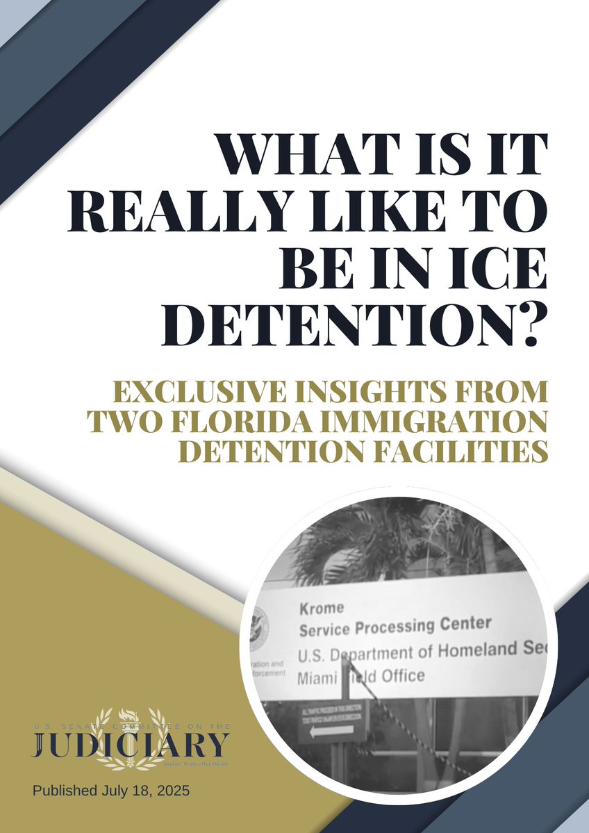 JudiciaryDems's tweet image. BREAKING: Sen. DURBIN just revealed devastating insights into ICE detention facilities, following exclusive staff site visits to two Florida facilities.