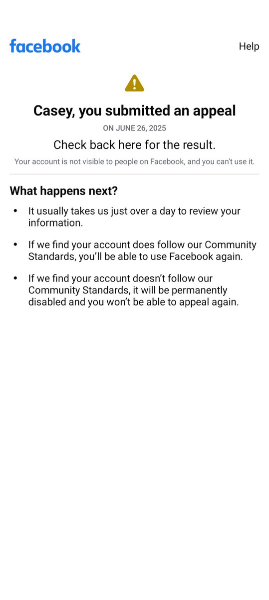 InCaseyWood's tweet photo. See @facebook @Meta @finkd, here's the problem. I keep getting emails saying I haven't appealed and you'll delete my account in (now) 159 days, but I submitted the appeal the day the suspension happened.

I've done my part. Your system is confused.

#facebooksupport https://t.co/8XzfteO3CQ