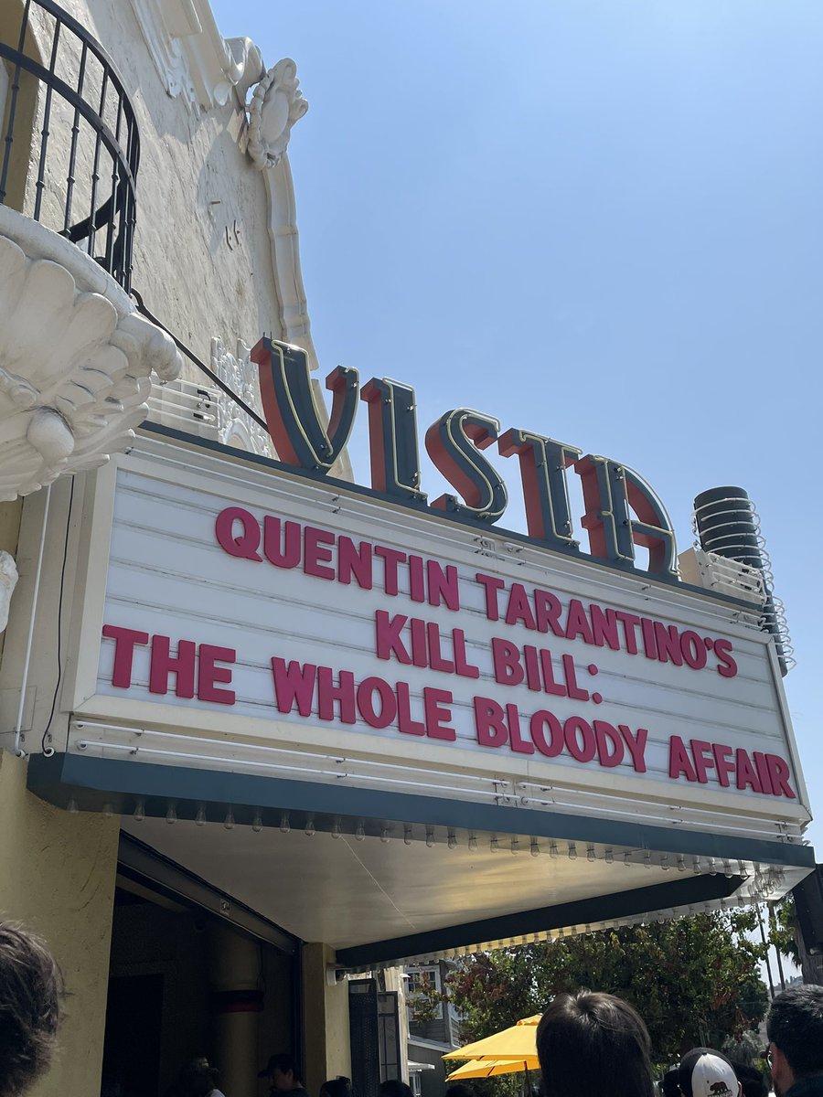 Lulamaybelle's tweet image. Today’s screening is a monumental one: Quentin Tarantino’s KILL BILL: THE WHOLE BLOODY AFFAIR at the @vistahollywood on 35mm. This will be my second time seeing the assembled Cannes Cut. I picked up a tee shirt to mark the occasion.