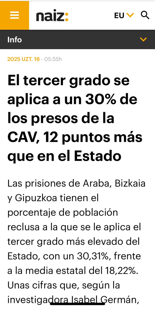 CarmenLdeG's tweet image. La @_AVT_ lleva meses denunciando que el modelo penitenciario vasco prima el régimen en tercer grado. Ahora una investigadora lo confirma con datos