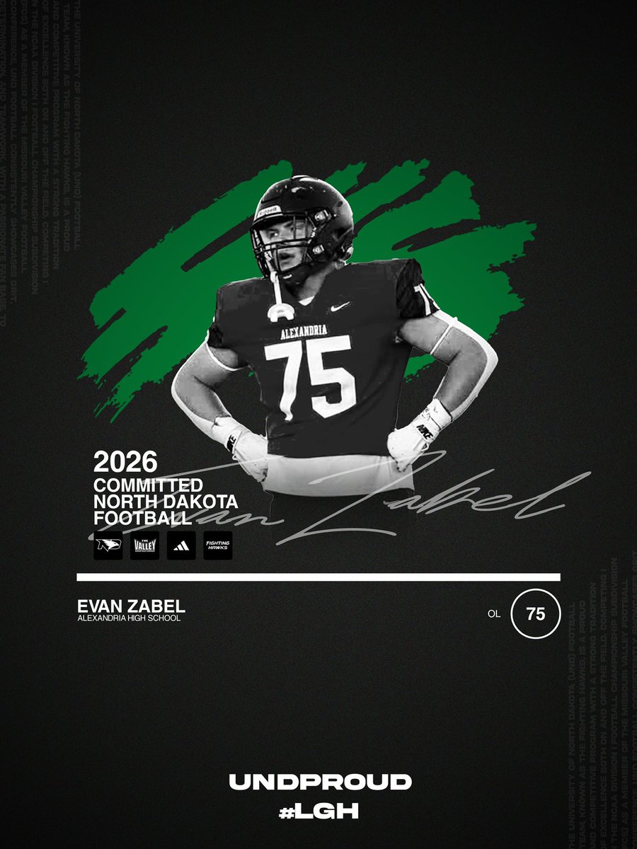 Committed!!!💚🖤
Extremely excited to be a Fighting Hawk!!
Thanks to <a href="/Coach_SchmidtE/">Eric Schmidt</a> and <a href="/TrevorOlson62/">Trevor Olson</a> and the rest of the UND coaching staff for giving me this opportunity!!! 
#gohawks
