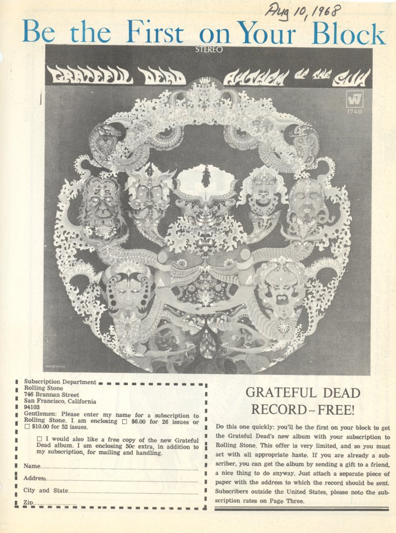 GratefulDead's tweet image. 57 years ago today, the Grateful Dead released Anthem of the Sun on Warner Bros. Records 🐲 The experimental album combined studio recordings with material from 17 different live shows, resulting in five tracks. The full lineup, including Tom Constanten and Mickey Hart, played a…