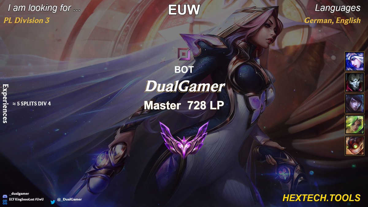 DualGamer (@_dualgamer) on Twitter photo After a fun split with <a href="/1ECFrankfurt/">1. Esport Club Frankfurt e.V.</a> the boys allowed me to explore my options.
Since I think it's possible to have a good run with them next split I'm only looking for Div 3 offers.
(LP shown is peak this split)
For more info dm me on dc: _dualgamer
op.gg/de/lol/summone… After a fun split with <a href="/1ECFrankfurt/">1. Esport Club Frankfurt e.V.</a> the boys allowed me to explore my options.
Since I think it's possible to have a good run with them next split I'm only looking for Div 3 offers.
(LP shown is peak this split)
For more info dm me on dc: _dualgamer
op.gg/de/lol/summone…