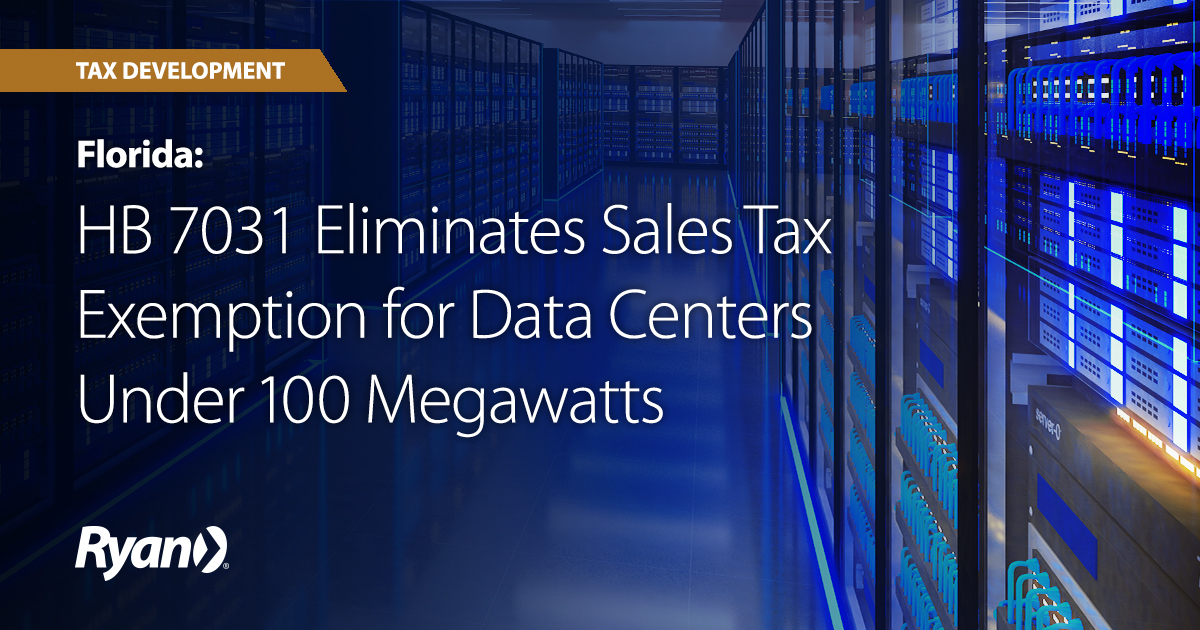 📝 On June 30, 2025, the Florida Legislature passed HB 7031, a tax reform package that significantly affects the data center sales tax exemption in Florida. Learn more here: tax.ryan.com/florida-data-c…