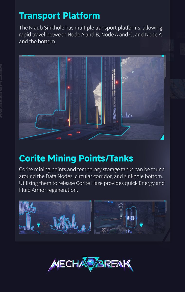 MechaBREAK's tweet image. Illegal mining operations in the Kraub Sinkhole are threatening the entire region, and now the perpetrators are trying to make a clean exit.
Get in there, and sieze the data nodes so Windrose Logistics can't hide their crimes!
