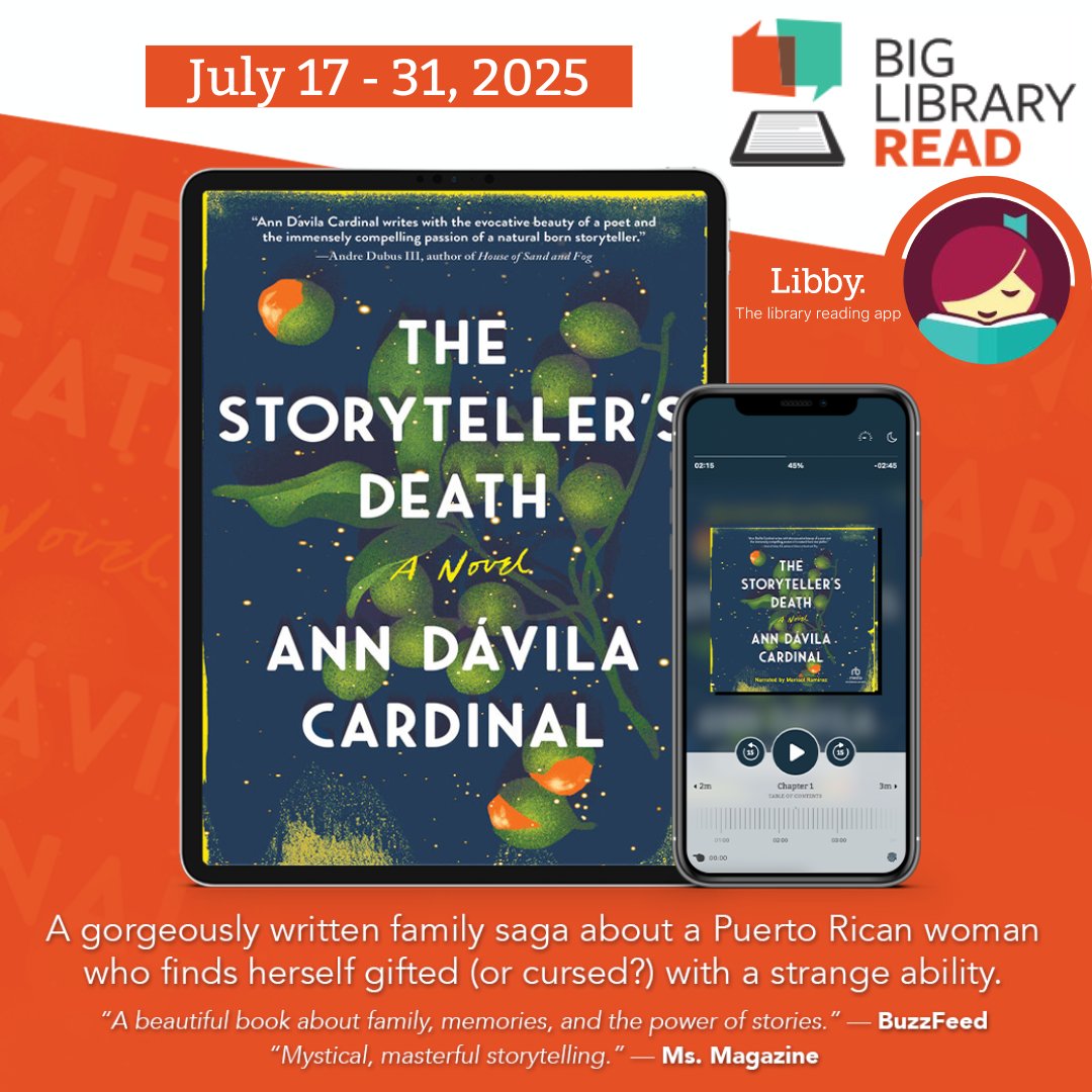 Join #BigLibraryRead July 17th and borrow 'The Storyteller's Death' by Ann Dávila Cardinal on the Libby App with no waitlists or holds!
Borrow the featured title and join the discussion: link.overdrive.com/biglibraryread…