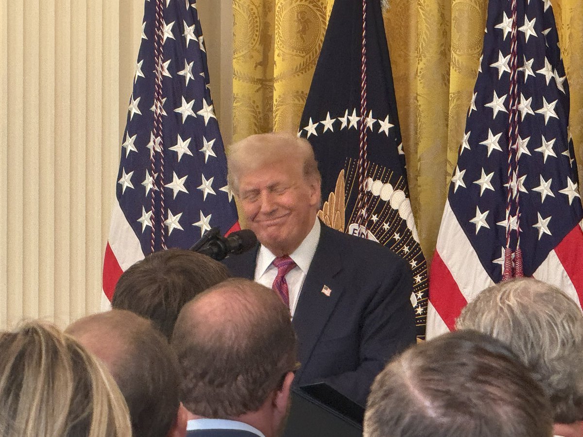 BernieDebusmann's tweet image. Donald Trump has just arrived at the East Room of the White House to sign the GENIUS Act - which he joked was "named after me".