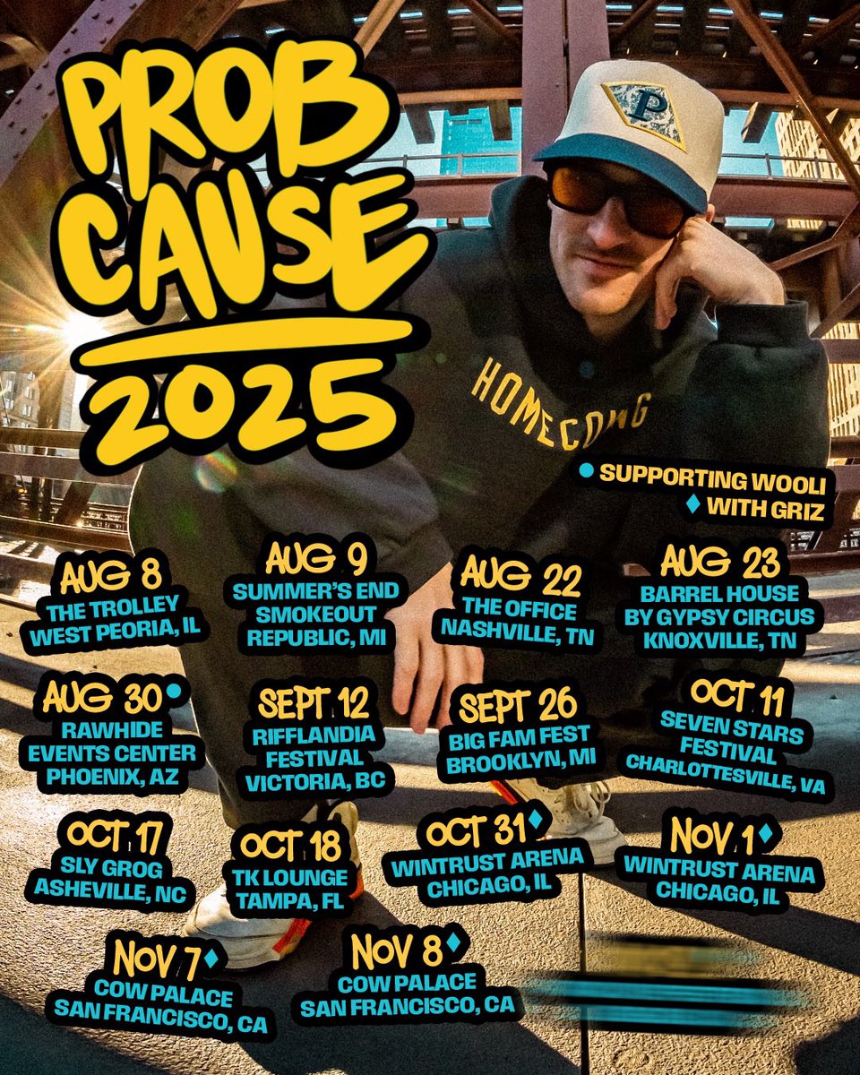 ProbCause's tweet image. Weβre going on tour babyyyy!! A bunch of ProbCause DJ sets at small clubs and a bunch of big ol crazy shows performing alongside GRiZ! Super excited for all of it! β€οΈβ€οΈβ€οΈ