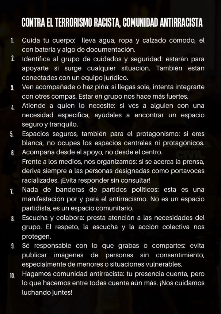 Podemos Usera (@podemosusera) on Twitter photo 📢 Mañana sábado 19 de julio, 20:00h en Sol.
Contra el terrorismo racista: TODA nuestra FUERZA, TODA nuestra PRESENCIA.
✊🏽 El protagonismo es de las personas racializadas. Lo demás: acompañar y sostener.
Callar no es opción. ¡Nos vemos allí!
#Podemos #SíSePuede 📢 Mañana sábado 19 de julio, 20:00h en Sol.
Contra el terrorismo racista: TODA nuestra FUERZA, TODA nuestra PRESENCIA.
✊🏽 El protagonismo es de las personas racializadas. Lo demás: acompañar y sostener.
Callar no es opción. ¡Nos vemos allí!
#Podemos #SíSePuede
