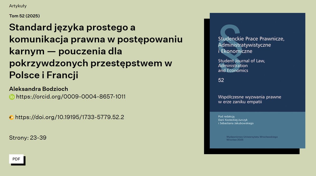 🎉 New Publication Alert!
We’re happy to announce that Aleksandra Bodzioch has published her very first article! 
📖 Dive into the full article here:
👉 wuwr.pl/sppae/article/…