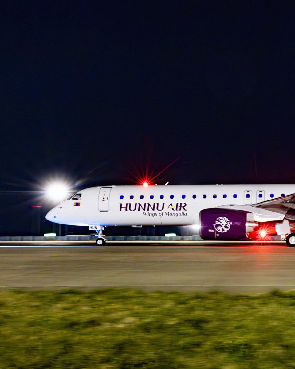 embraer's tweet image. With the E2, @HunnuAir_MR expands its route network to key destinations across Asia-Pacific, resulting in greater capacity and longer-range capability. Check out the beautiful first E195-E2 delivered to the Mongolian airline this year.