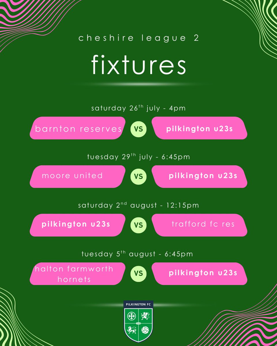 Mossley Hill Reserves - 25/26 (@mossleyhillres) on Twitter photo Our first 4 <a href="/CheshireLeague/">Cheshire League</a> fixtures are out. All starts next weekend with a trip to <a href="/BarntonResFc/">Barnton Reserves FC</a> 🟢 Our first 4 <a href="/CheshireLeague/">Cheshire League</a> fixtures are out. All starts next weekend with a trip to <a href="/BarntonResFc/">Barnton Reserves FC</a> 🟢