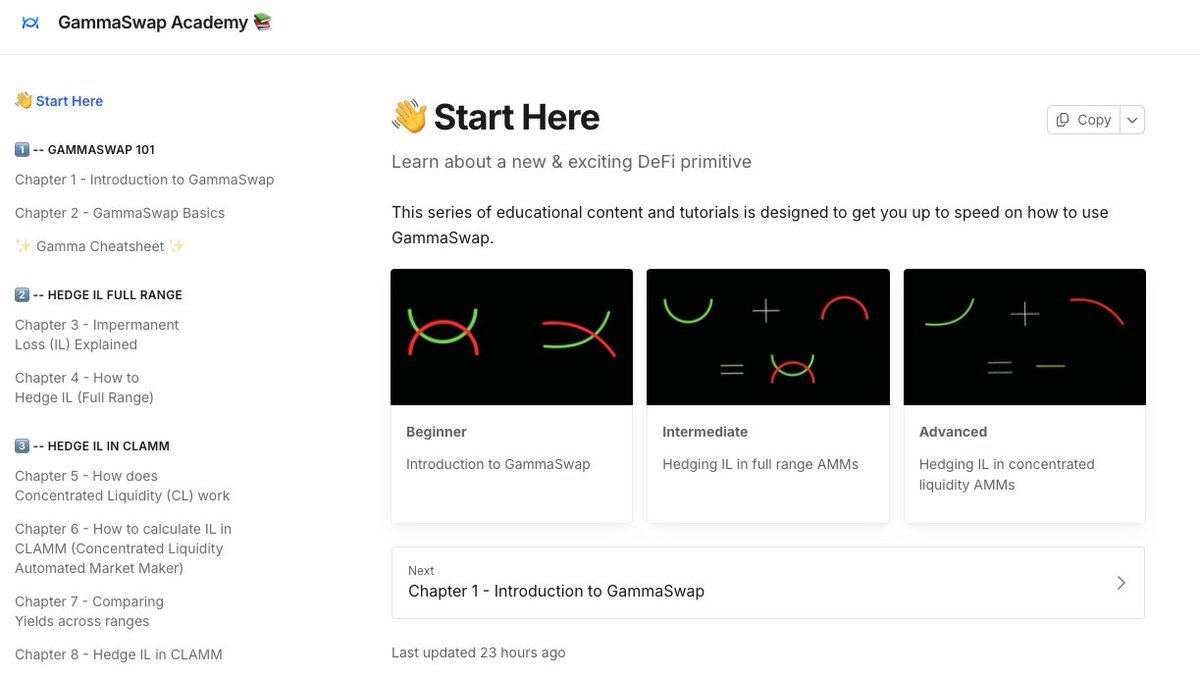 The GammaSwap Academy is now live with 8 full chapters broken up across 3 key sections!

1️⃣ -- GammaSwap 101
2️⃣ -- Hedge IL Full Range
3️⃣ -- Hedge IL in CLAMM

academy.gammaswap.com

Let us know if there are additional topics you think should be covered!