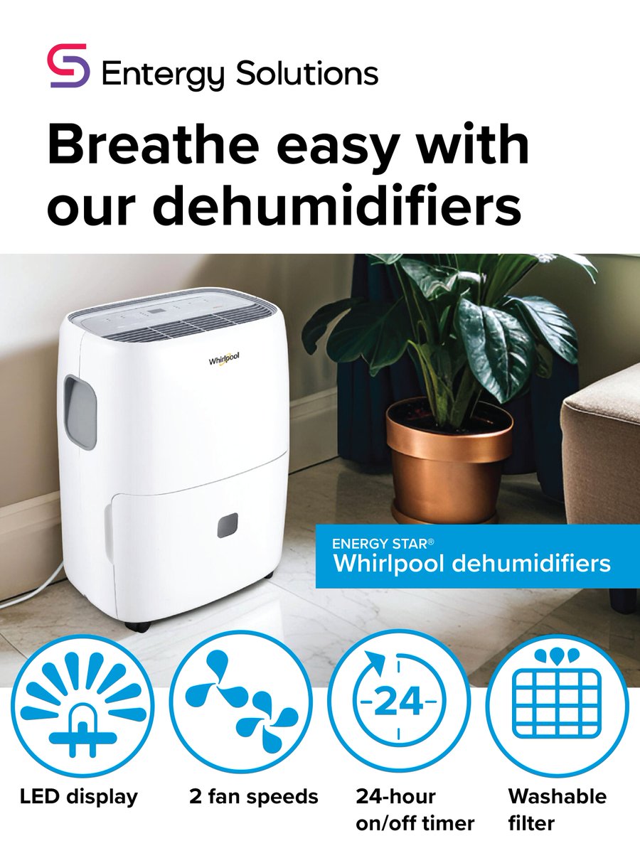 EntergyLA's tweet image. Protect your home and health – Breathe easy with our dehumidifiers. They keep humidity in check, prevent mold and boost air quality. Snag a $25 discount today: ➡️ enter.gy/60144Ypjs
#NewProduct #HomeCare #EntergySolutions