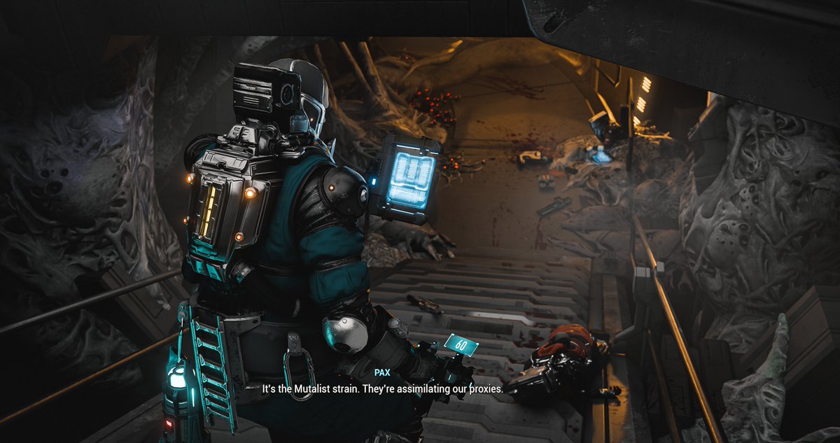 Veleinen's tweet image. A lone Corpus Tech must escape an Infested overrun robotics factory.