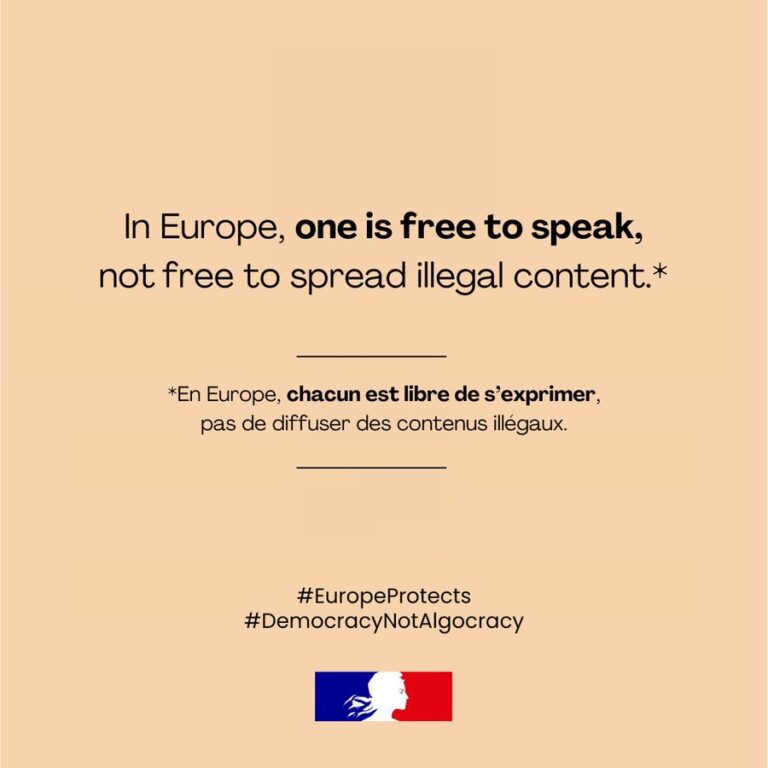 "What is illegal content?"
"It's speech you're not allowed by law to say."
"So what you are saying is: "In Europe one is free to speak, not free to speak when forbidden by law" - correct?"
"Yes"
"Try that again, please."