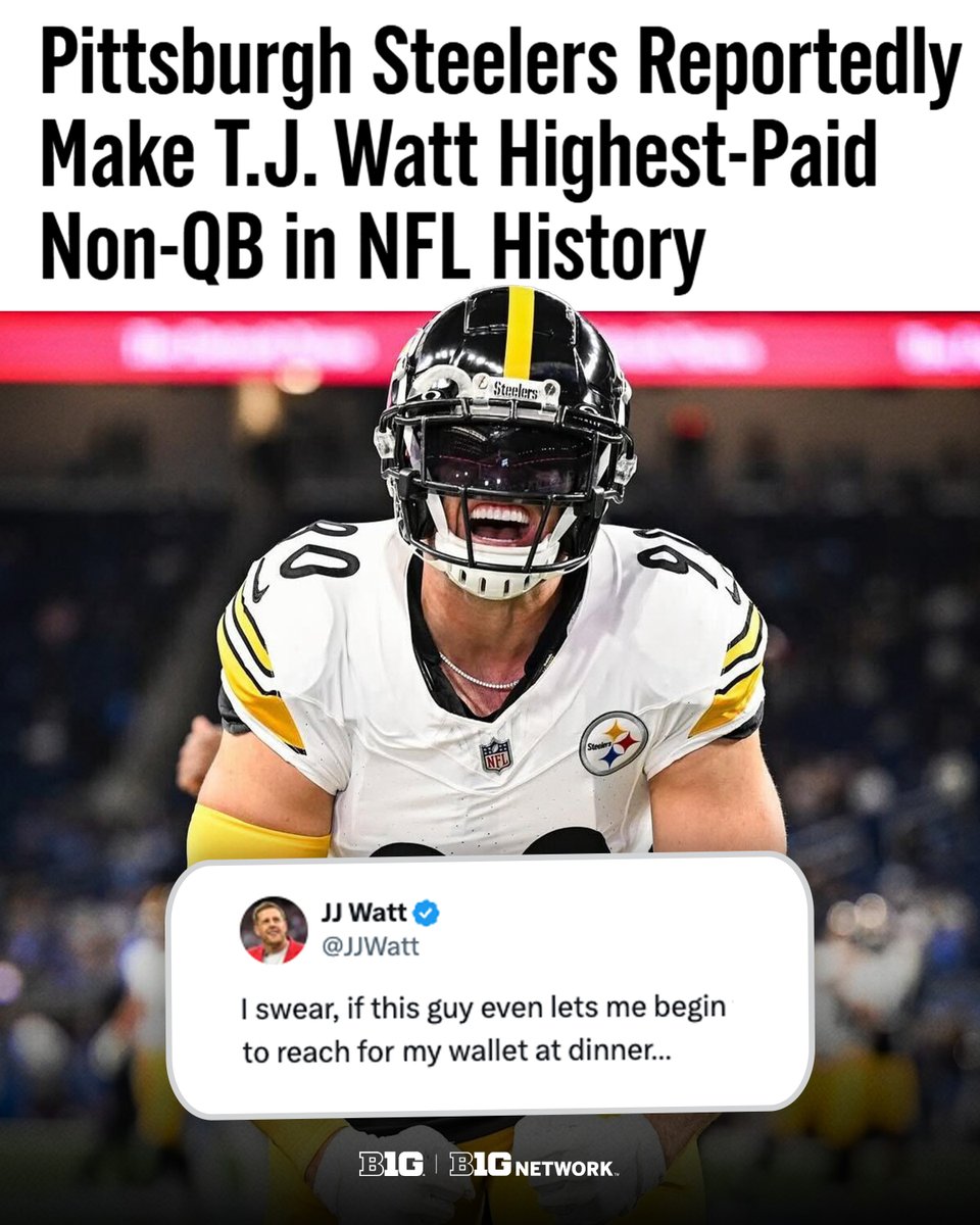 BigTenNetwork's tweet image. 𝐘𝐞𝐚𝐫𝐬: 3 𝐃𝐨𝐥𝐥𝐚𝐫𝐬: $123M
Safe to say that TJ Watt will be treating his brothers to some real nice meals 😋
#B1GFootball