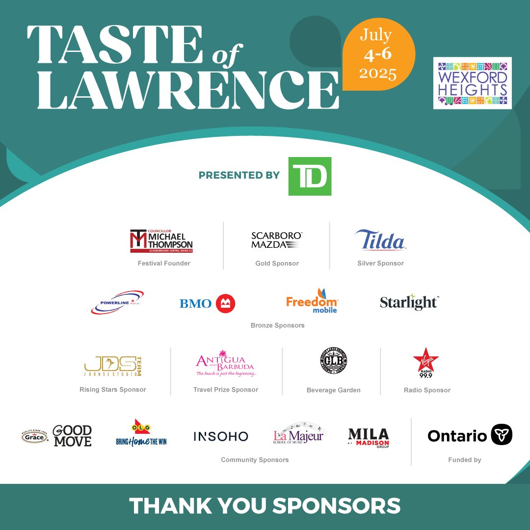 Thank you so much to all the sponsors that made Taste of Lawrence 2025 possible! Your generous support plays a vital role in creating an unforgettable festival experience each year. We couldn't do it without you!  🎉 ✨ 🎡 

#TOL2025 #scarborough #wexfordheightsbia