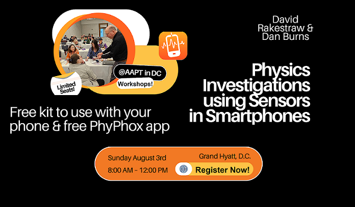 AAPTHQ's tweet image. Check out this great workshop on "Physics Investigations using Sensors in Smartphones". This workshop & others are a perfect opportunity to gather with your colleagues and learn new #teaching techniques while engaging in thoughtful discussion. ow.ly/qSgI50VHTBG #AAPTSM25