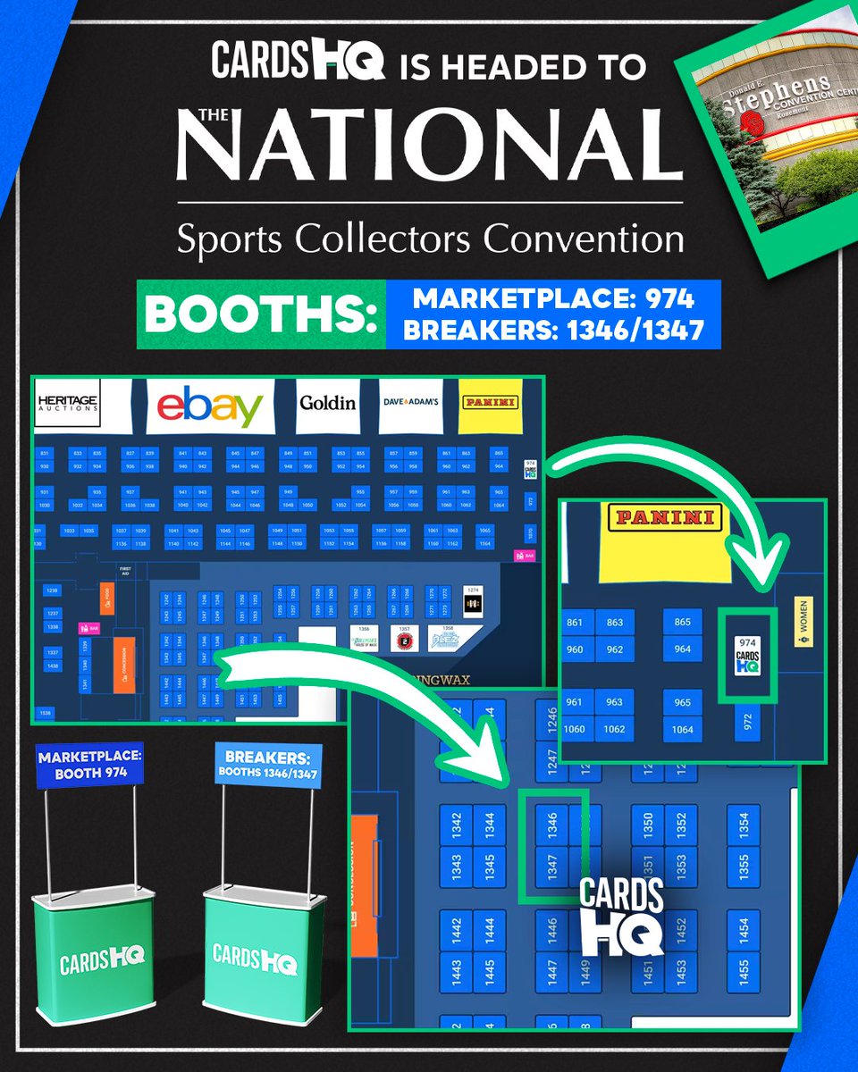 CardsHQShop's tweet image. WE ARE RUNNING IT BACK! That's right, we will be at The National again this year and for the first time ever we will be live breaking at the event as well! Come check out our booths and lets make some deals. See you there!