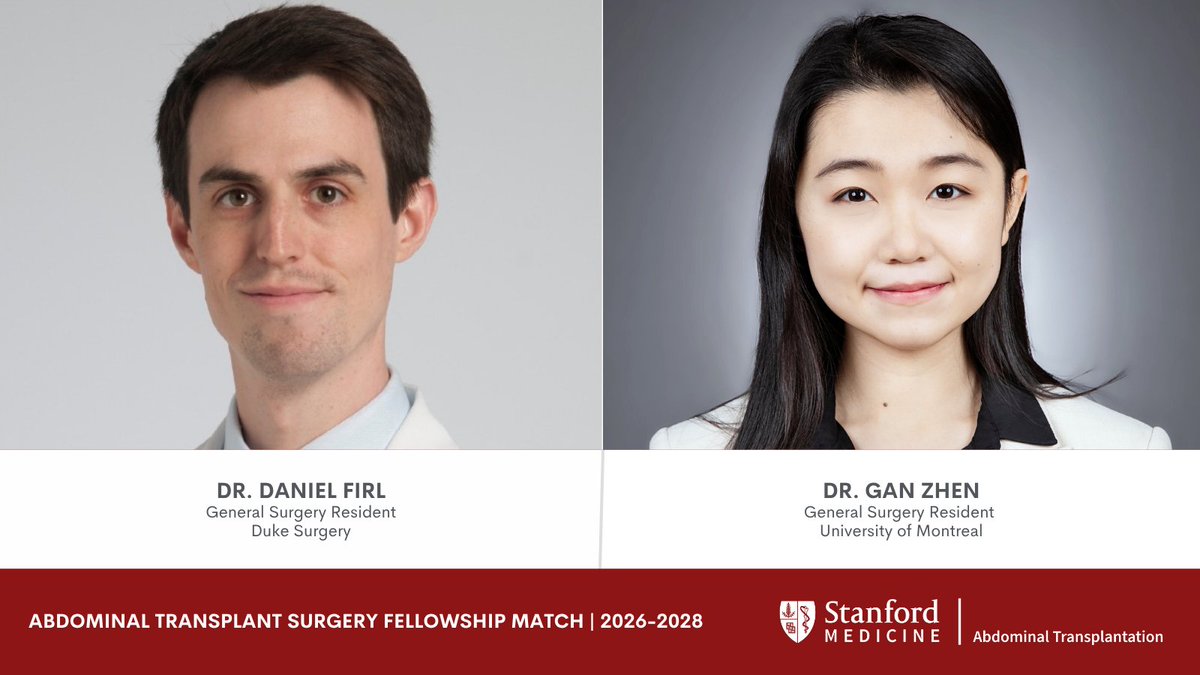 StanfordAbdTxp (@stanfordabdtxp) on Twitter photo 🌟 We're excited to share we have matched for our 2026-2028 Abdominal Transplant Fellowship with Drs. Daniel Firl and Gan Zhen! We look forward to welcoming you to Stanford next year! 🌲
<a href="/2ndhandtx/">Daniel Firl</a> <a href="/DukeSurgery/">Duke Surgery</a> 🌟 We're excited to share we have matched for our 2026-2028 Abdominal Transplant Fellowship with Drs. Daniel Firl and Gan Zhen! We look forward to welcoming you to Stanford next year! 🌲
<a href="/2ndhandtx/">Daniel Firl</a> <a href="/DukeSurgery/">Duke Surgery</a>