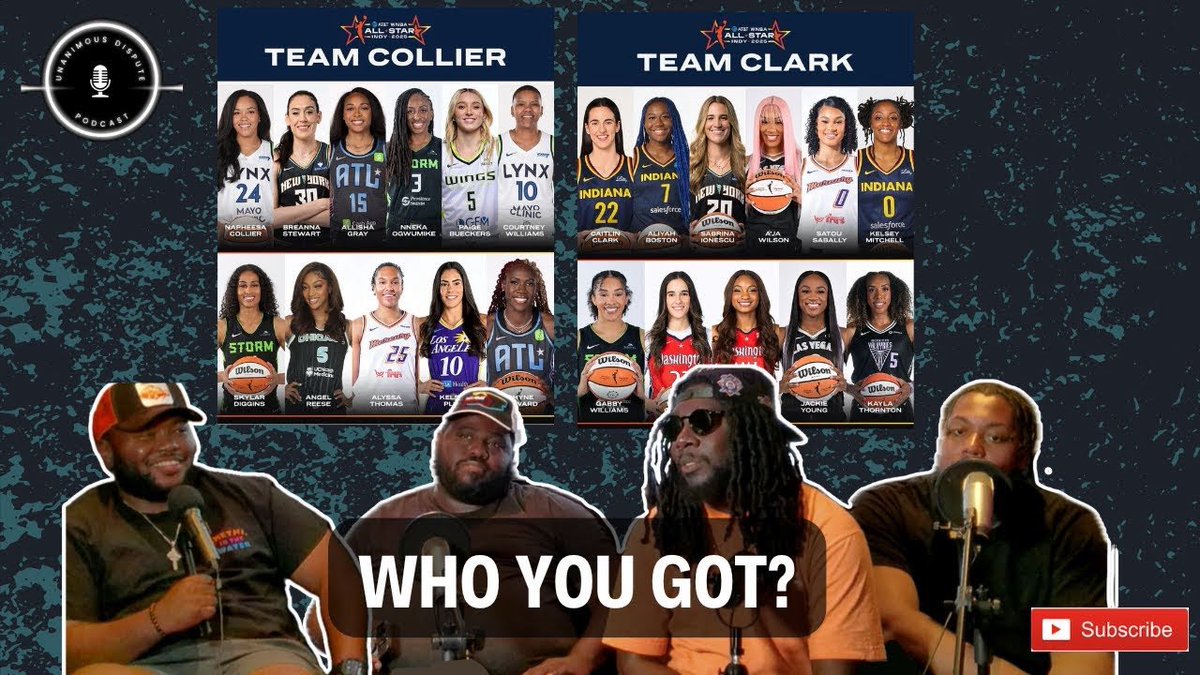 UnanimousDisp's tweet image. 🎉 WNBA All-StarWeekend!
Team Clark vs. Team Collier 🔥 Who’s your pick?

🎯 Fri: Skills Challenge &amp;amp; 3‑Point Contest
🏀 Sat: All-Star Game on ABC &amp;amp; Disney+ at 8:30 p.m. ET

Get hyped and tune in all weekend!
👉youtu.be/tizFEI-B5tg
#WNBAAllStar #TeamClark #TeamCollier