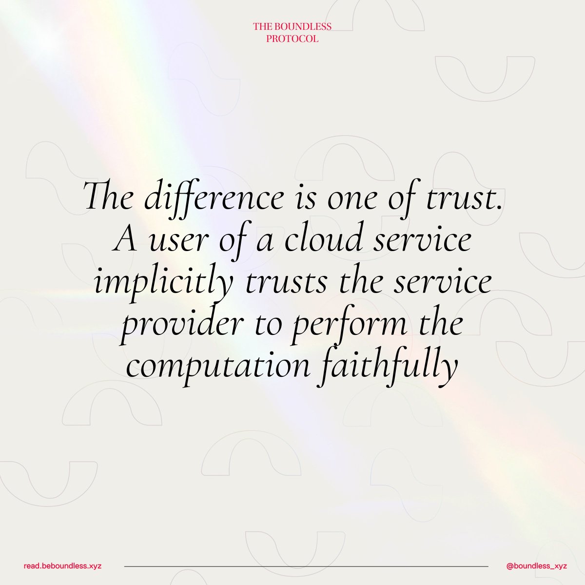 I have read the <a href="/boundless_xyz/">Boundless</a> whitepaper.
The difference is one of trust. A user of a cloud
service implicitly trusts the service provider to per-
form the computation faithfully.