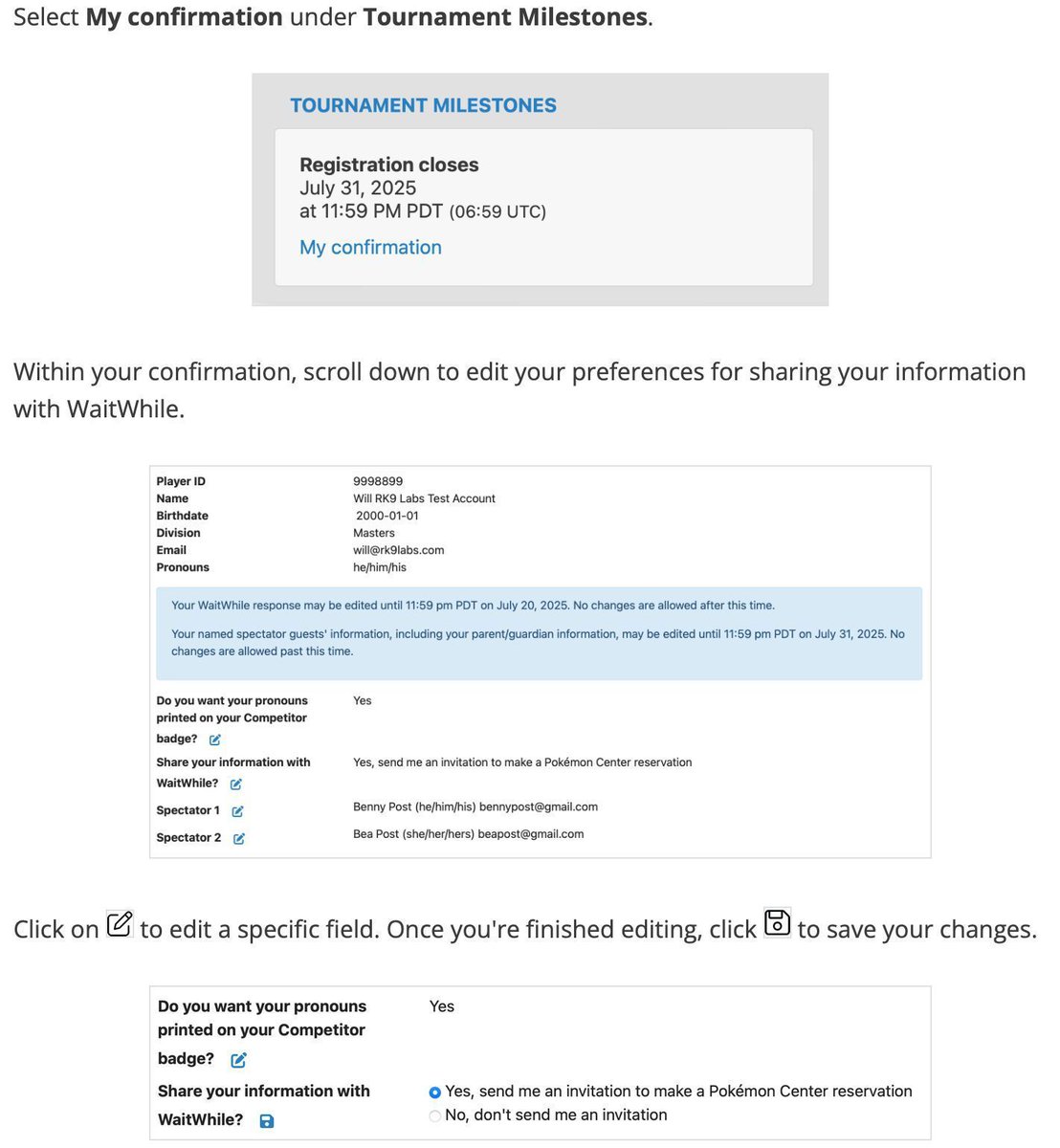 rk9labs's tweet image. Reminder: #PlayPokemon World Championships competitors have until 11:59pm PDT on July 20, 2025 to opt in to having their information shared with WaitWhile. Sharing information with WaitWhile will notify them that you'd like an invitation to make a Pokémon Center reservation at…